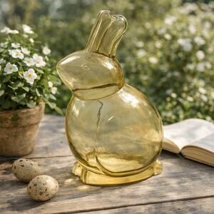 Large Amber Art Glass Bunny Rabbit Figurine Sculpture Easter Spring Home Decor